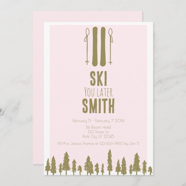 Convite Esquiar você mais tarde Festa de solteira de inver (Frente/Verso)