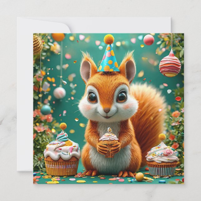 Convite Esquilo adorável de aniversário (Frente)