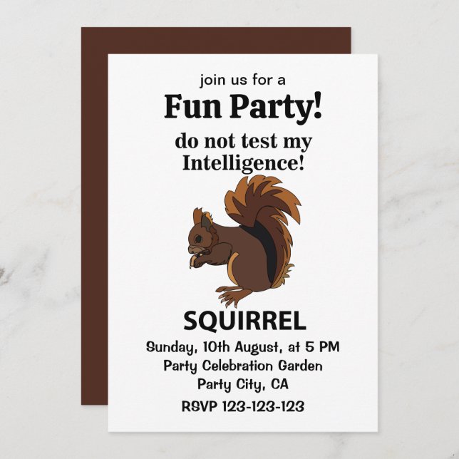 Convite Esquilo Não Teste Meu Esquilo De Inteligência (Frente/Verso)