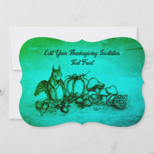 Convite Esquilo no outono, Feliz Ação de Graças!