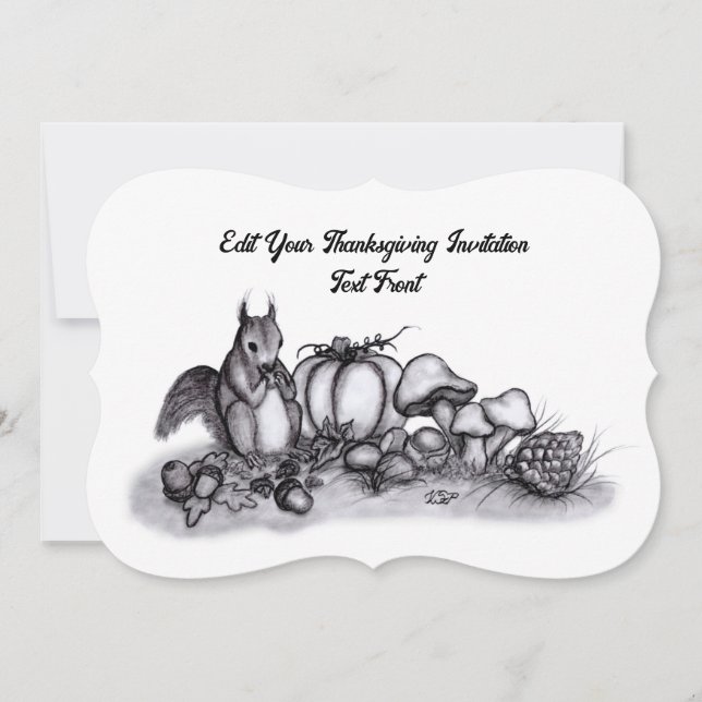 Convite Esquilo no outono, Feliz Ação de Graças! (Frente)