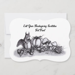 Convite Esquilo no outono, Feliz Ação de Graças!