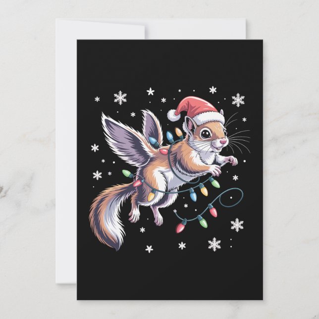Convite Esquilo Voador de Natal Luzes de Chapéu do Papai N (Frente)