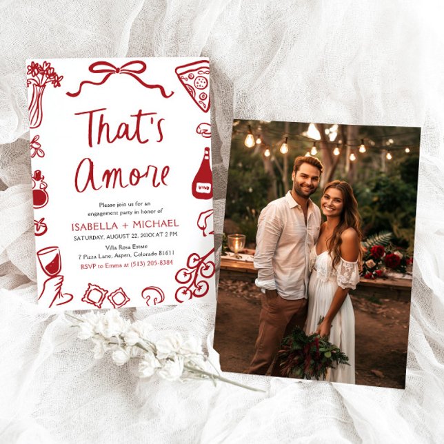 Convite Essa é a Festa de noivado italiana mais caprichosa (Watercolor That's Amore Whimsical Italian Engagement Party Invitation)
