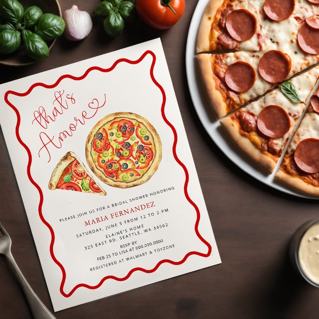 Convite Esse Chá de panela Do Partido Da Pizza Italiana (Thats Amore Italian Pizza Party Bridal Shower Invitation)