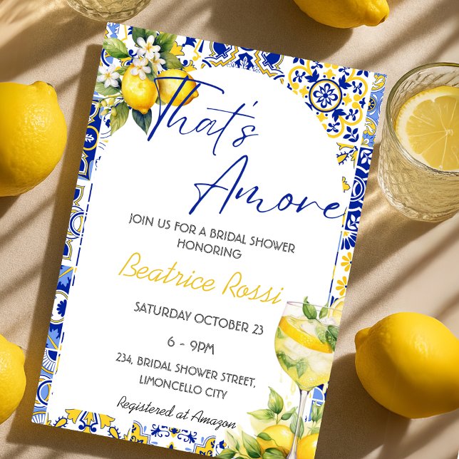 Convite Esse é o Chá de panela de Azulejos italiano Amore  (That's Amore Spritz Italian Tiles Bridal Shower Invitation)