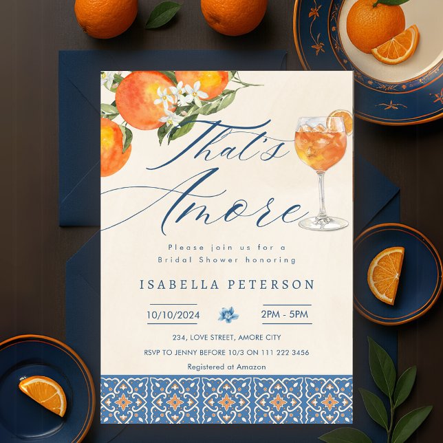 Convite Esse é o Chá de panela italiano Aperol Spritz (That's Amore Aperol Spritz Italian Bridal Shower Invitation)