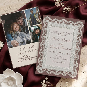 Convite Esta Criança Está Casando Foto de Noiva com Renda