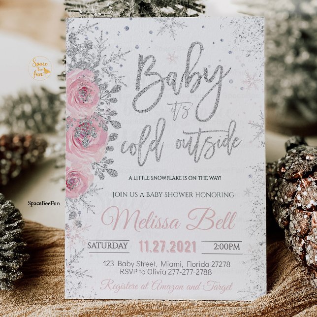 Convite Está frio fora do Chá de fraldas de inverno (Winter Baby Shower Invitation, It's Cold Outside Baby Shower Invitation, Snowflake Baby Shower Invit)