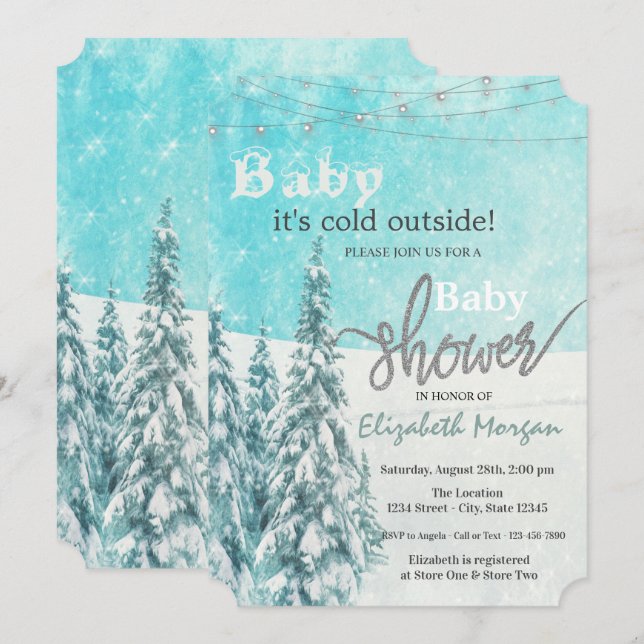 Convite Está Frio Lá Fora Chuvada de Bebê da Floresta de P (Frente/Verso)