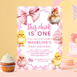 Convite Esta Galinha é uma Galinha Rosa Festa de 1º Aniver