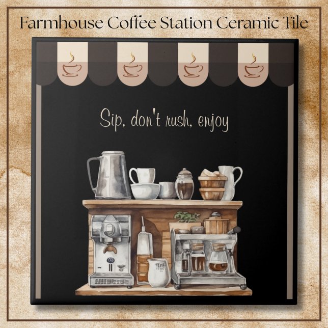 Convite Estação de Café Black Farmhouse Decorativo (Inviting Black Farmhouse Coffee Station Decorative Tile)