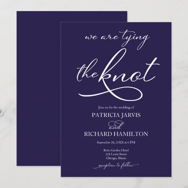 Convite Estamos Amarrando O Nó Casamento Elegante Script (Frente/Verso)