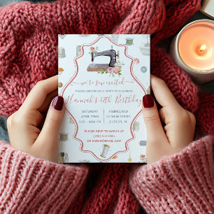 Convite Estamos animados! Festa de aniversário de costura