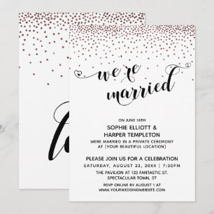 Convite Estamos Casados Script Confetes Rosa Dourado Recep