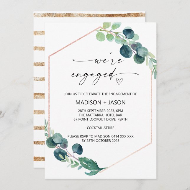 Convite Estamos comprometidos com a Festa de noivado do Eu (Frente/Verso)