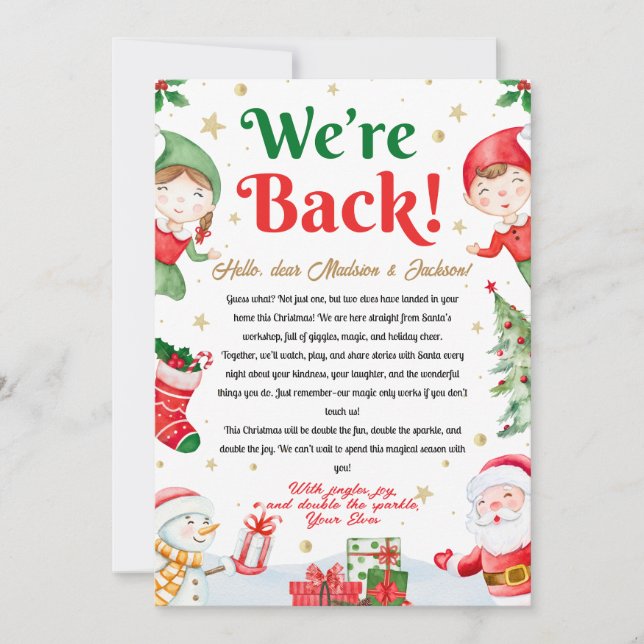 Convite Estamos de Volta Carta de Chegada do Elfo Natal (Frente)