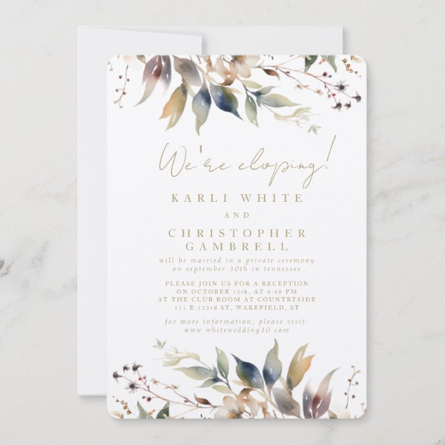 Convite Estamos Elopando Recepção Pintada de Folhas de Out (Frente)