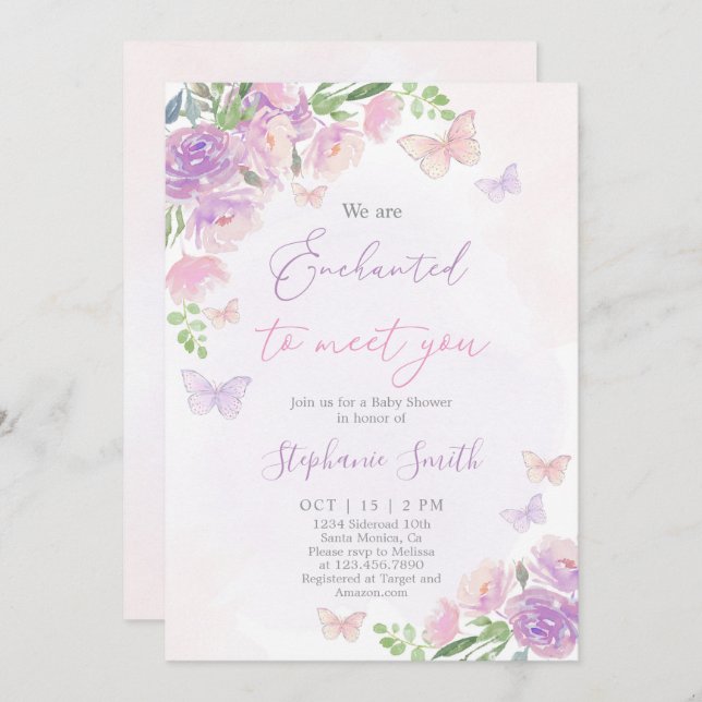 Convite Estamos Encantados a conhecê-la Chá de fraldas (Frente/Verso)