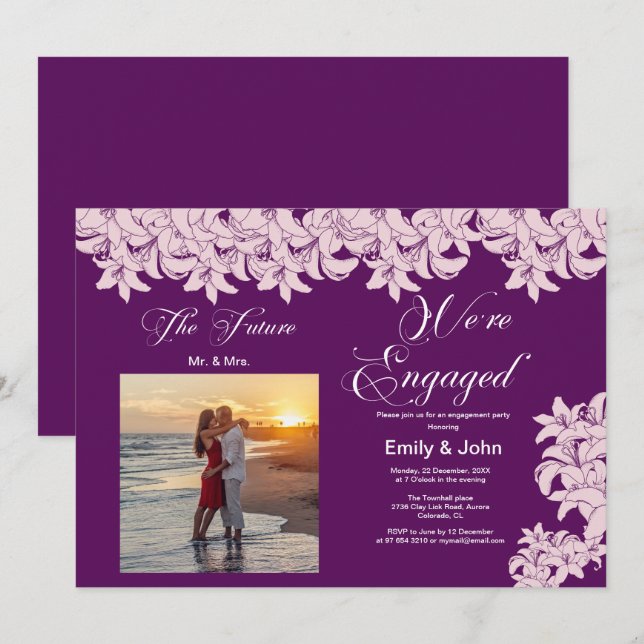 Convite estamos engajados floral elegante (Frente/Verso)