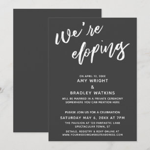 Convite Estamos Fugindo Escrito à Mão Cinza Escuro Simples