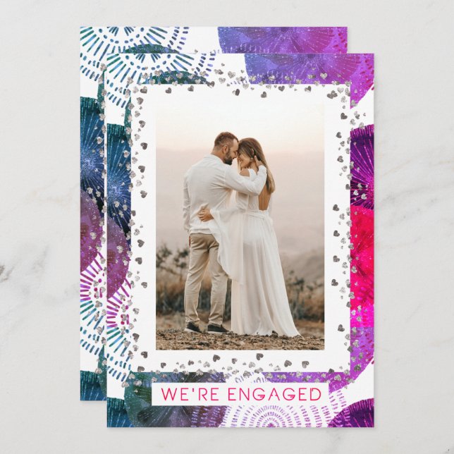 Convite Estamos na Festa de noivado de fotos personalizada (Frente/Verso)