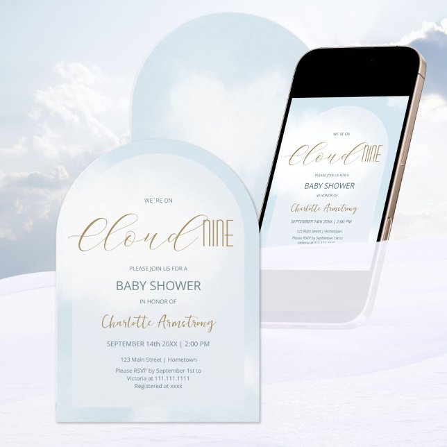 Convite Estamos no Chá de fraldas Azul Sonho Elegante Clou (We´re on Cloud 9 Elegant Dreamy Blue Baby Shower Invitation ©Susanne Sachers - Sunny Mind 🌞)