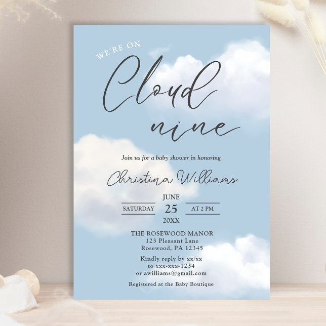 Convite Estamos no Cloud 9 Blue Boy Baby Shower (Criador carregado)