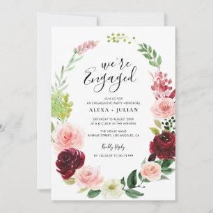 Convite estamos noivos da festa de noivado floral Burgundy