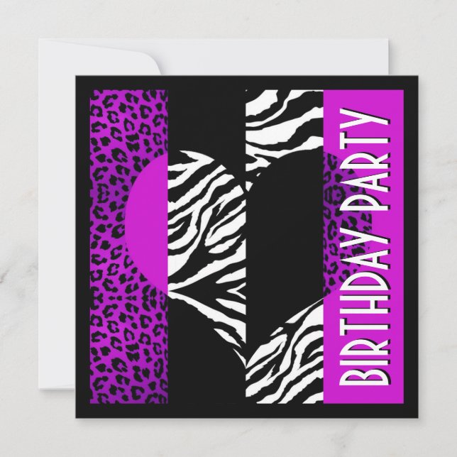 Convite Estampa Animal Rôxa Leopardo Preto e Branco Zebra (Frente)