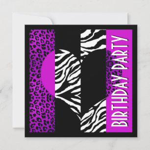 Convite Estampa Animal Rôxa Leopardo Preto e Branco Zebra