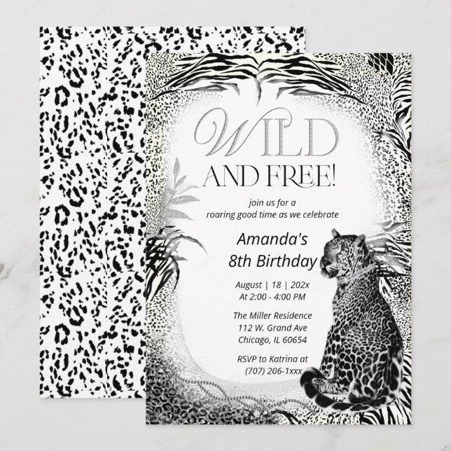 Convite Estampa de Leopardo Aniversário Infantil (Frente/Verso)