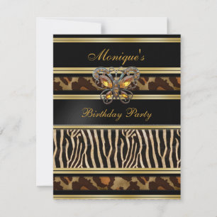 Convite Estampas de Animais Selvagens Exóticos Aniversário