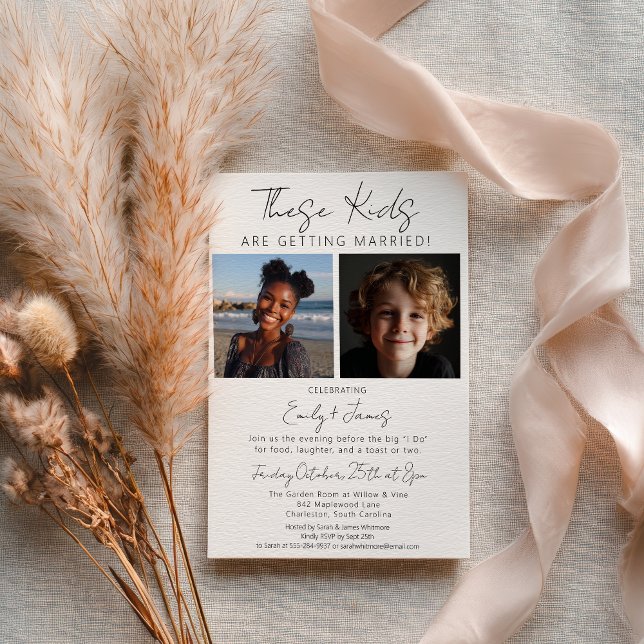 Convite Estas Crianças Estão Se Casando Em Janto De Ensaio (These Kids Are Getting Married Rehearsal Dinner Invitation)