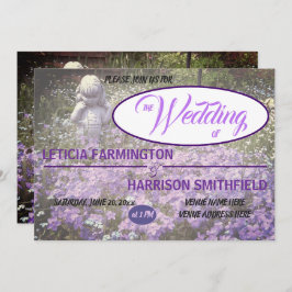 Convite Estátua feminina com phlox violeta azul esquecendo