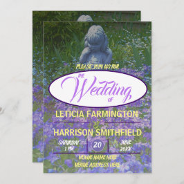 Convite Estátua feminina com phlox violeta azul esquecendo