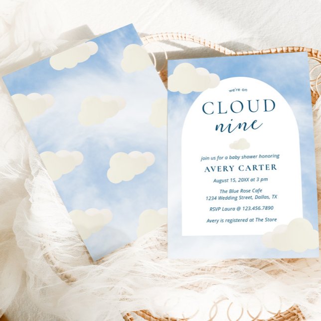 Convite Estavam No Chá de fraldas De Tipografia Moderna Cl (We're on cloud nine baby shower invitation)