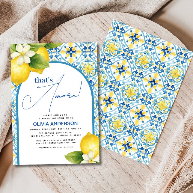 Convite Este é Amore italiano Lemon Blue Azulejo Chá de pa (Criador carregado)