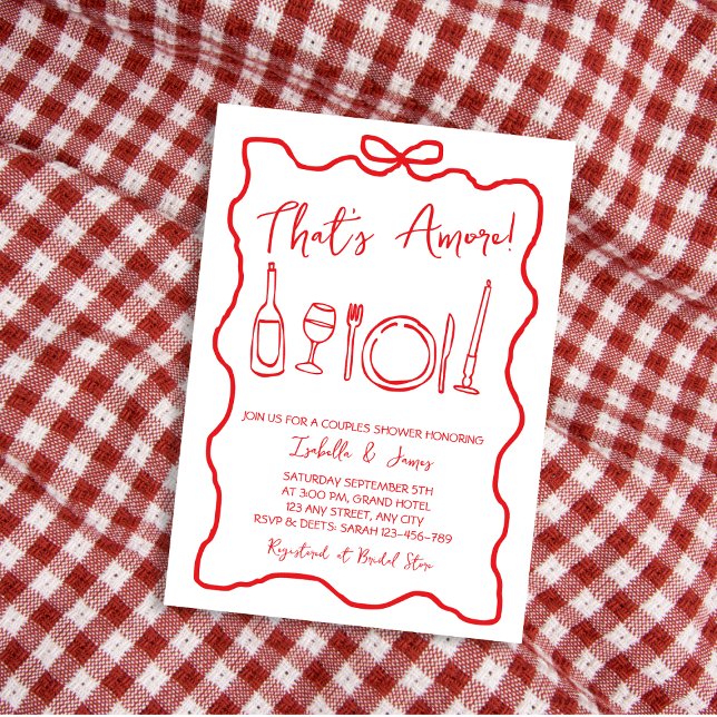 Convite Este é o Chá de Casais Italianos Desenhado à Mão (that's amore italian hand drawn red handwritten couples shower)