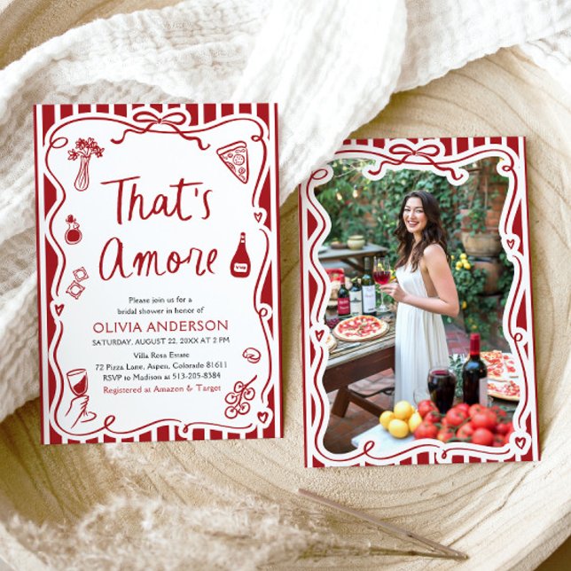 Convite Este é o Chá de panela de pizza italiana (Watercolor That's Amore Whimsical Italian Pizza Bridal Shower Invitation)