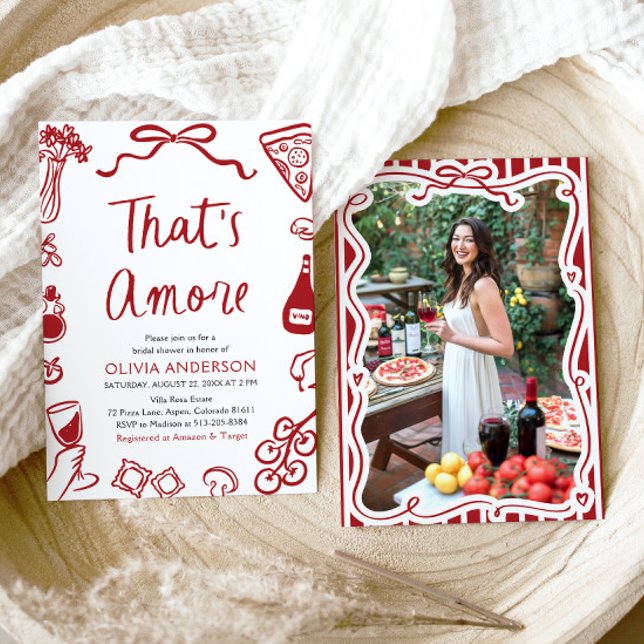 Convite Este é o Chá de panela de pizza italiana (Watercolor That's Amore Whimsical Italian Pizza Wine Bridal Shower Invitation)