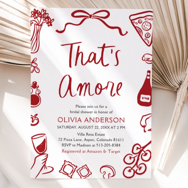 Convite Este é o Chá de panela de pizza italiana (Watercolor That's Amore Whimsical Italian Pizza Wine Bridal Shower Invitation)