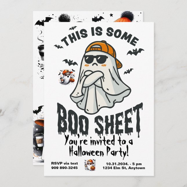 Convite Este é um Ghost Spooky de Folha de Boo (Frente/Verso)