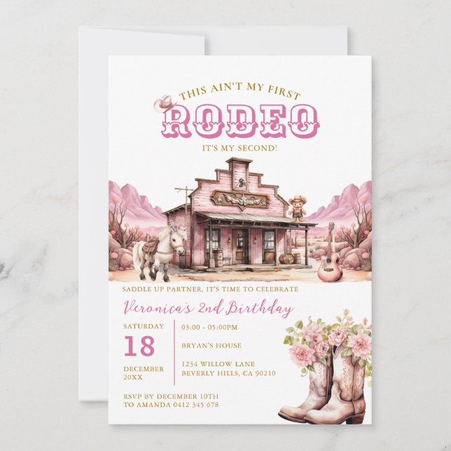 Convite Este não é meu primeiro rodeio é meu segundo anive (Frente)