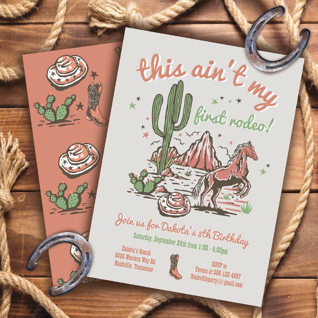 Convite Este não é o meu primeiro aniversário do Rodeo Cow (Criador carregado)