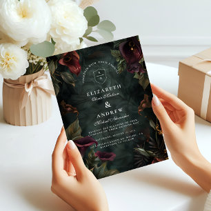 Convite Estética de Casamento Botânico Escuro