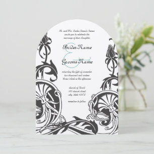 Convite Estética de Filigrana Art Déco Floral Scroll Casam