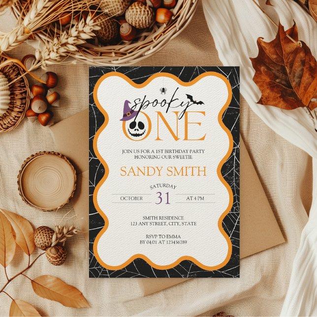 Convite Estética de primeiro aniversario de Dia das Bruxas (Spooky ONE 1st birthday invitation, perfect for fall inspired by Halloween)