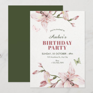 Convite Estética flor rosa verde florescer aniversário