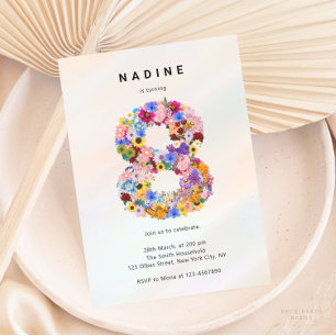 Convite Estética Floral 8º Aniversário Tema do Jardim Prim